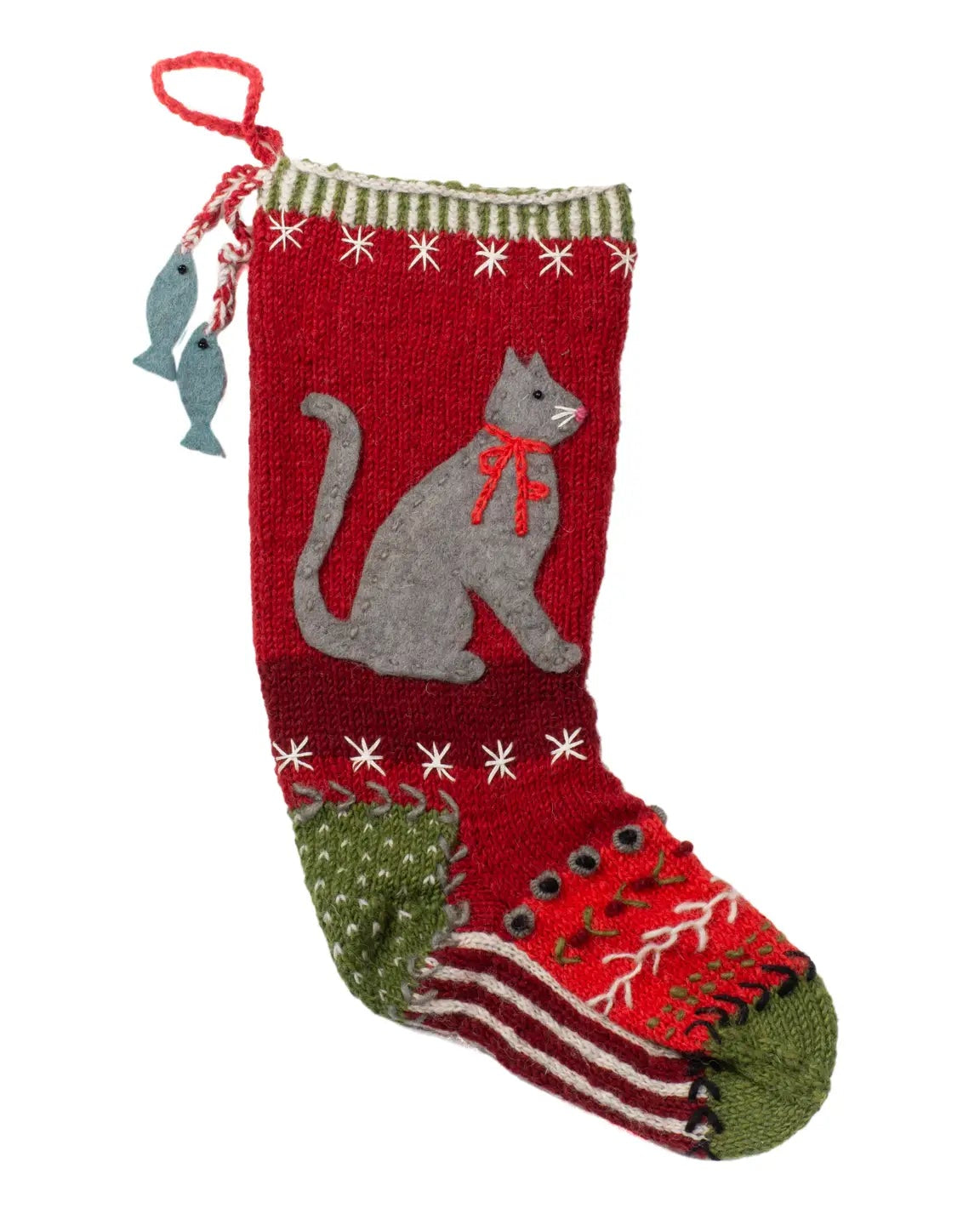Whiskers Christmas Stocking – Felt Cat Appliqué Design