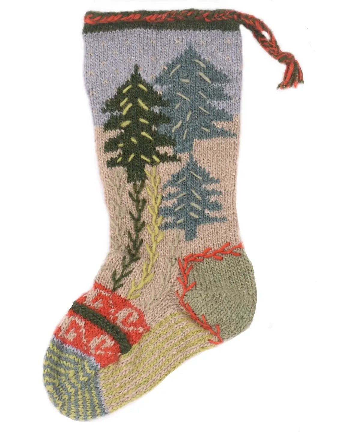 Pine Forest Christmas Stocking – Hand-Embroidered Tree Design