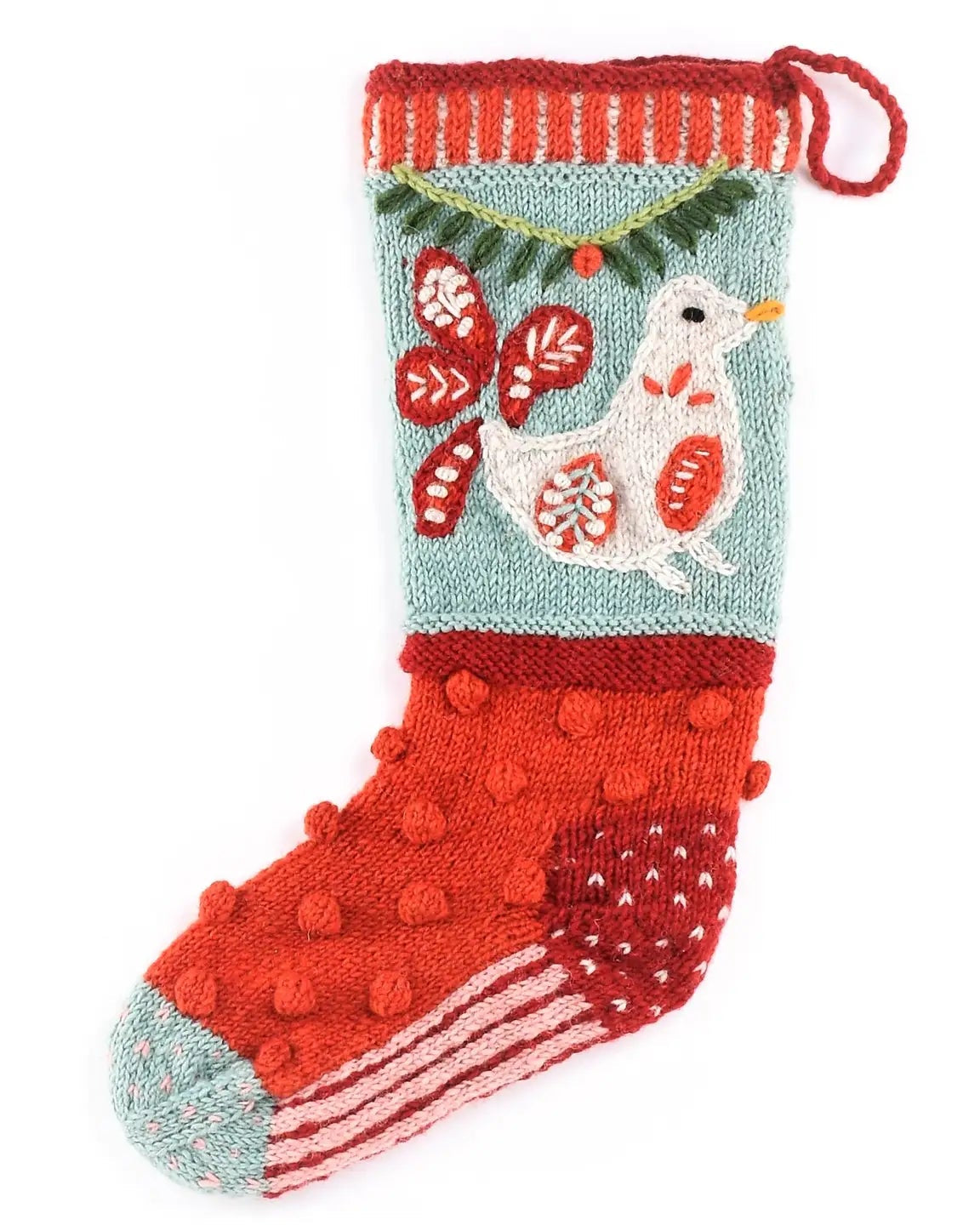 Dove Christmas Stocking – Hand-Embroidered Peace Bird