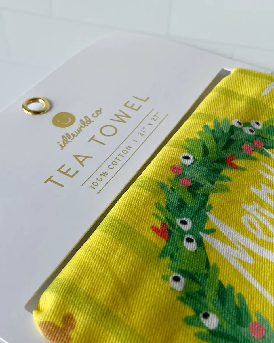 Festive Fireplace Tea Towel – Hand-Painted Holiday Design