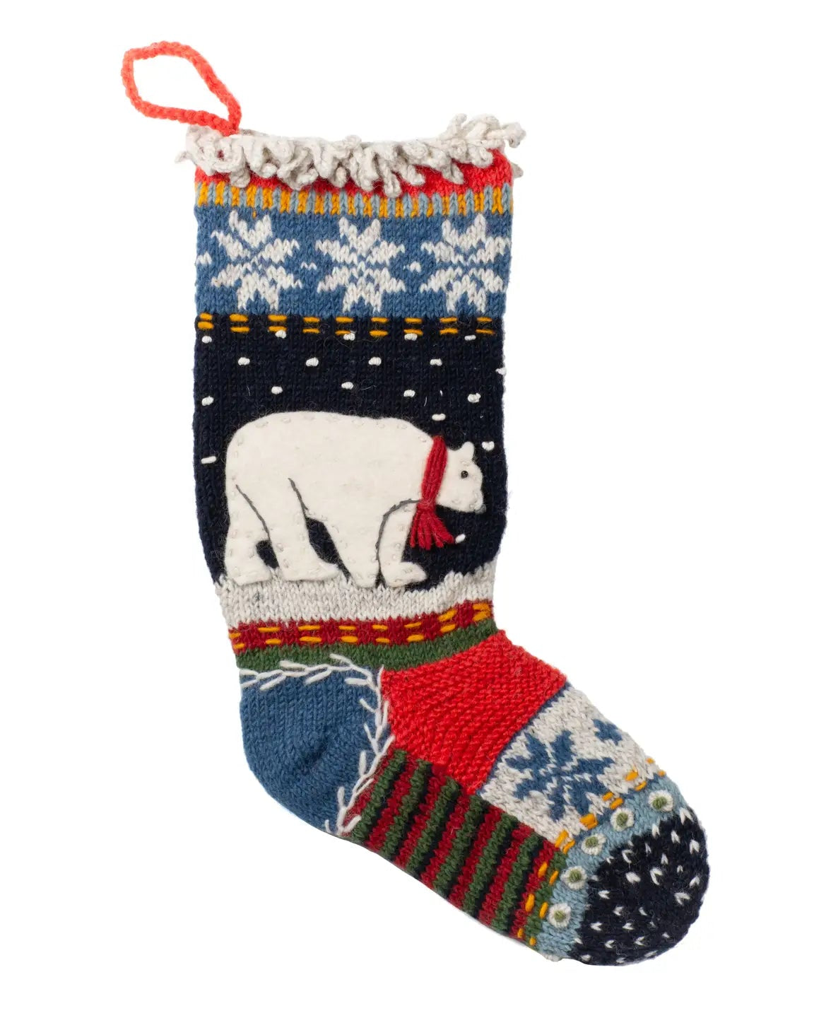 North Pole Christmas Stocking – Felt Polar Bear Appliqué