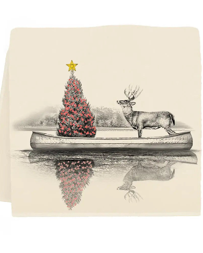 “Rowan Ridge” Reindeer in Canoe Tea Towel