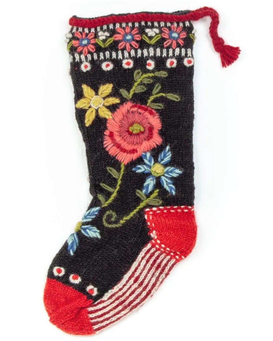 Floral Spray Christmas Stocking – Hand-Embroidered Bouquet