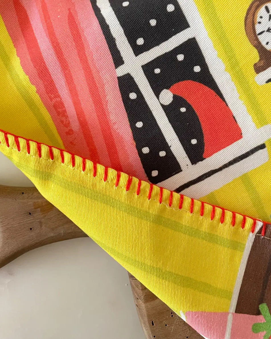 Festive Fireplace Tea Towel – Hand-Painted Holiday Design